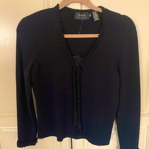 Dana Buchanan elegant black shirt with beaded trim size medium